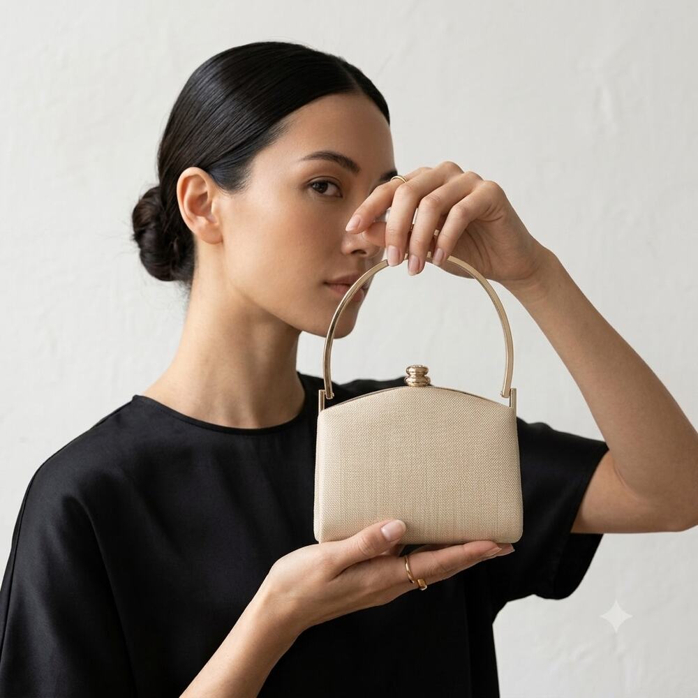 Vintage Women's Party Gold Clutch Hand Purse Bag Gold Chain Hard side